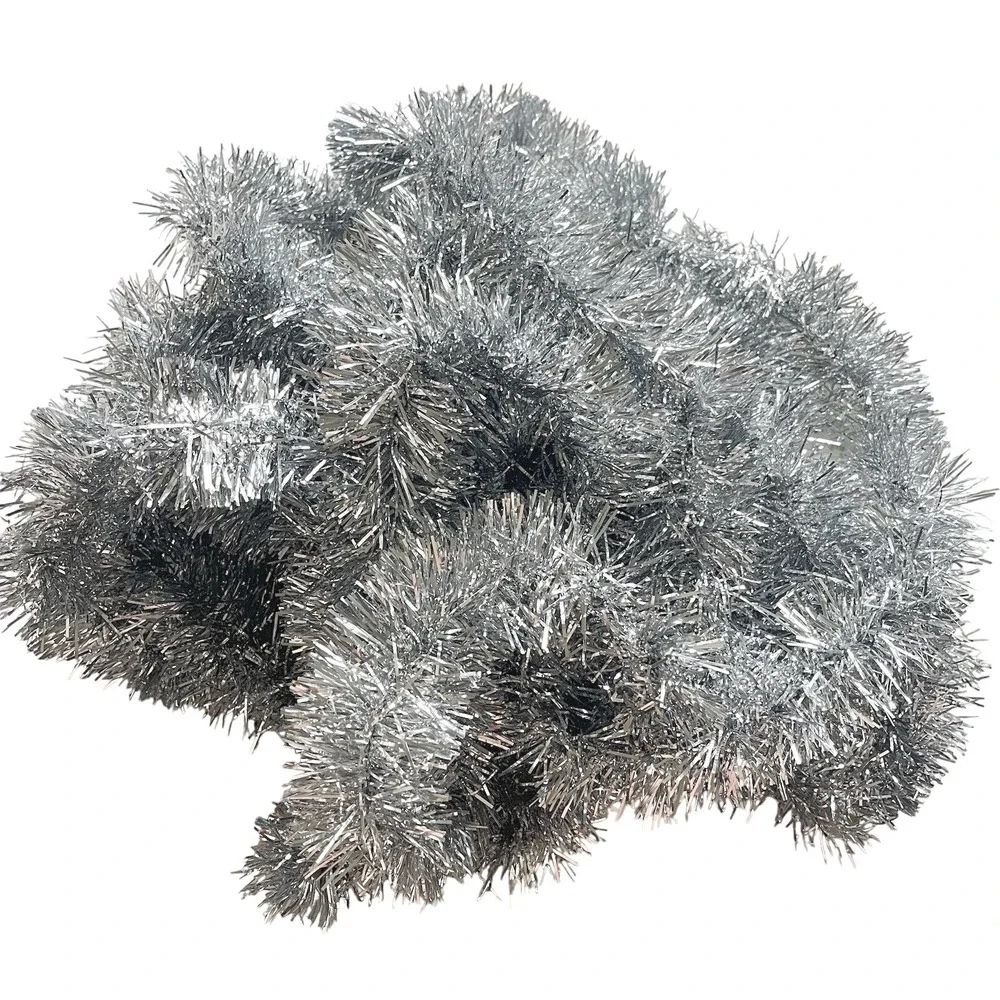Vintage Christmas Double Glo Tinsel Garland Shiny Soft Fluffy‎ Silver 24 ft Long
